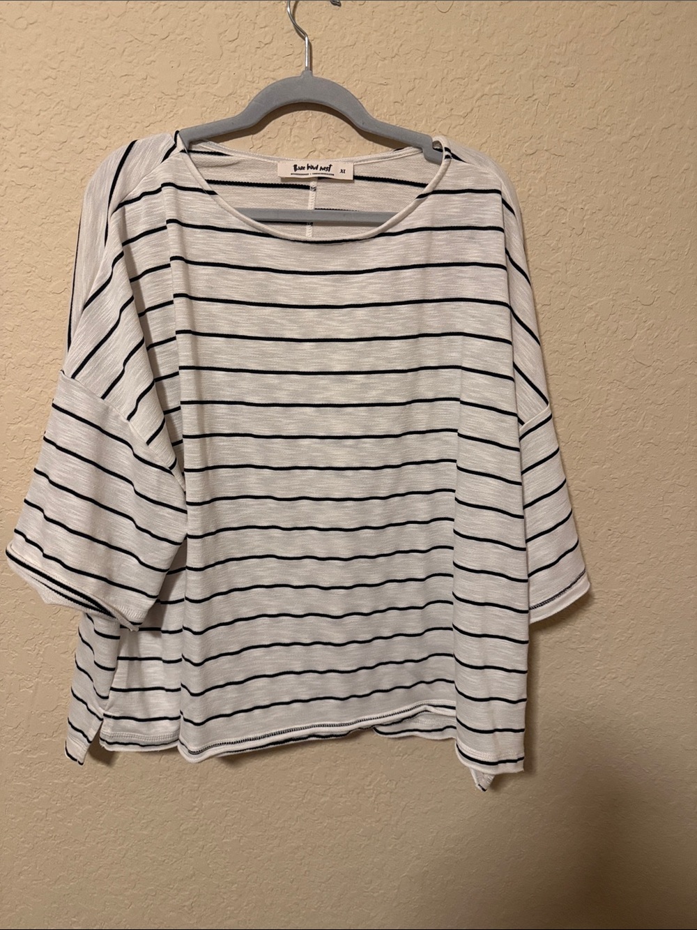 Three Bird Nest White Tee with Black Stripes